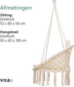 Vita5 Macramé Hangstoel - Voor Binnen En Buiten - Zonder Standaard - Incl. Kussen, Boekenvak En Beschermhoes - Tot 150kg - Beige 20 Vita5 Macramé Hangstoel - Voor Binnen En Buiten - Zonder Standaard - Incl. Kussen, Boekenvak En Beschermhoes - Tot 150kg - Beige -Tuinwinkel 1020x1200