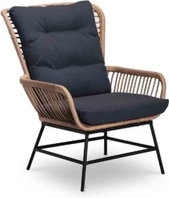 BUITEN Living Dex Wicker Loungestoel Tuin Incl. Wicker Voetenbank | Wicker + Aluminium | Bamboe Antraciet -Tuinwinkel 1025x1200