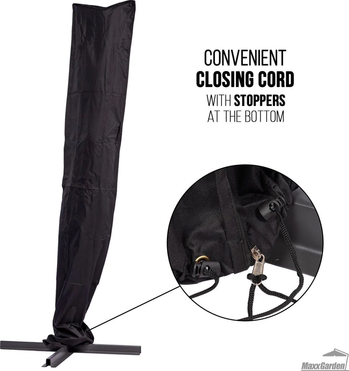 MaxxGarden Parasolhoes - Afdekhoes Voor Zweefparasol - Beschermhoes - 200-400 Cm - Met Rits En Trekkoord - Zwart 2 MaxxGarden Parasolhoes - Afdekhoes Voor Zweefparasol - Beschermhoes - 200-400 Cm - Met Rits En Trekkoord - Zwart - Afbeelding 2