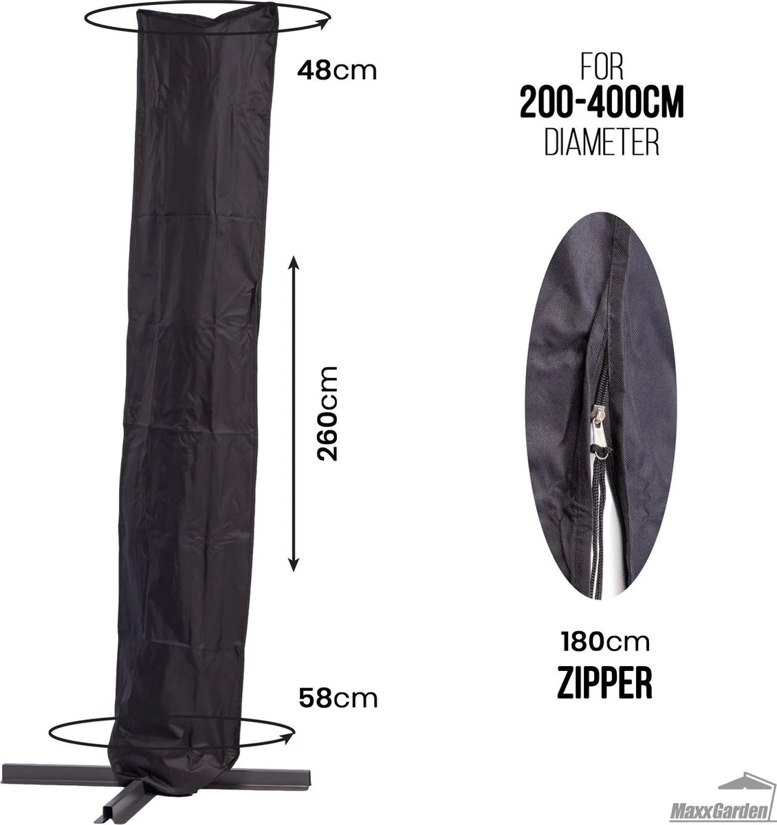 MaxxGarden Parasolhoes - Afdekhoes Voor Zweefparasol - Beschermhoes - 200-400 Cm - Met Rits En Trekkoord - Zwart 8 MaxxGarden Parasolhoes - Afdekhoes Voor Zweefparasol - Beschermhoes - 200-400 Cm - Met Rits En Trekkoord - Zwart - Afbeelding 8