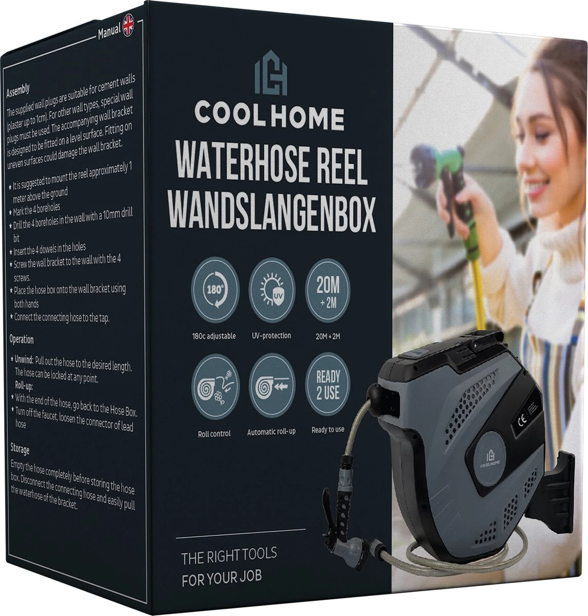 CoolHome - Wandslangenbox 20 Meter + 2 Meter - Tuinslang Met Haspel- Slangenhouder 180° Draaibaar - Tuinslanghaspel Zwart - Grijs 9 CoolHome - Wandslangenbox 20 Meter + 2 Meter - Tuinslang Met Haspel- Slangenhouder 180° Draaibaar - Tuinslanghaspel Zwart - Grijs - Afbeelding 9