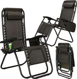 Springos Tuinstoel | Ligstoel | Opvouwbaar | Verstelbaar | Ergonomische Hoofdsteun | Bruin / Zwart -Tuinwinkel 1166x1200