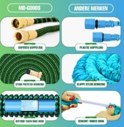 MD-Goods ® Super Sterk Uitrekbare Tuinslang Tot 30 Meter + GRATIS Tas En Koppelstuk - Tuinsproeier - Tuin Besproeien - Waterslang - Sproeikop - Groen - Flexibel Elastisch -Tuinwinkel 1169x1200