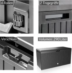 Prosperplast Opbergbox Met Deksel – Waterdicht Wielen 290 L -Antraciet -Tuinwinkel 1182x1200