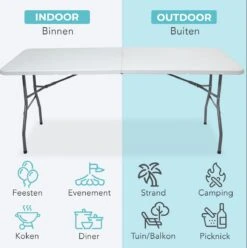 LifeGoods Klaptafel - Inklapbaar - 70x180cm - Verstelbare Vouwtafel - Weerbestendig - Wit -Tuinwinkel 1193x1200
