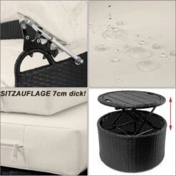 Casaria Polyrattan Zonne-Eiland Ø185cm – Incl. Kussens - Zwart Crème -Tuinwinkel 1198x1200