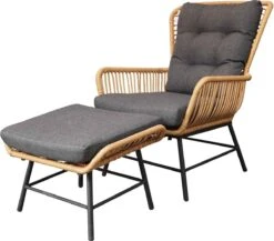 BUITEN Living Dex Wicker Loungestoel Tuin Incl. Wicker Voetenbank | Wicker + Aluminium | Bamboe Antraciet -Tuinwinkel 1200x1056