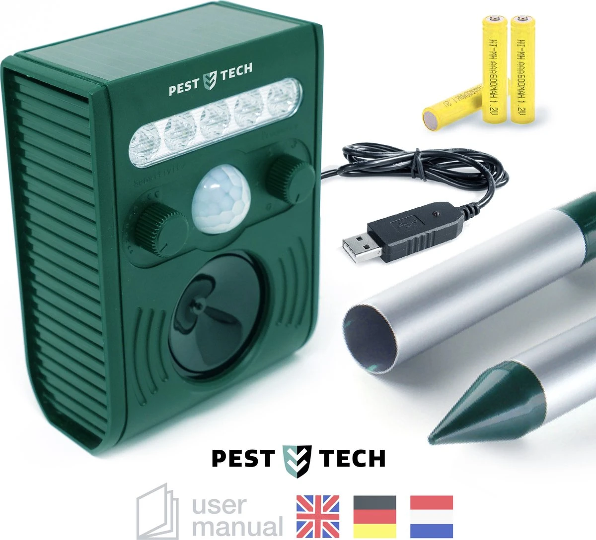 Pest-Tech PT-221 | Ultrasone Kattenverjager Op Zonneenergie | Kattenschrik | Marterverjager | Dierenverjager | Kattenafweermiddel | Ongedierte Verjager - Met USB Oplaadkabel 8 Pest-Tech PT-221 | Ultrasone Kattenverjager Op Zonneenergie | Kattenschrik | Marterverjager | Dierenverjager | Kattenafweermiddel | Ongedierte Verjager - Met USB Oplaadkabel - Afbeelding 8