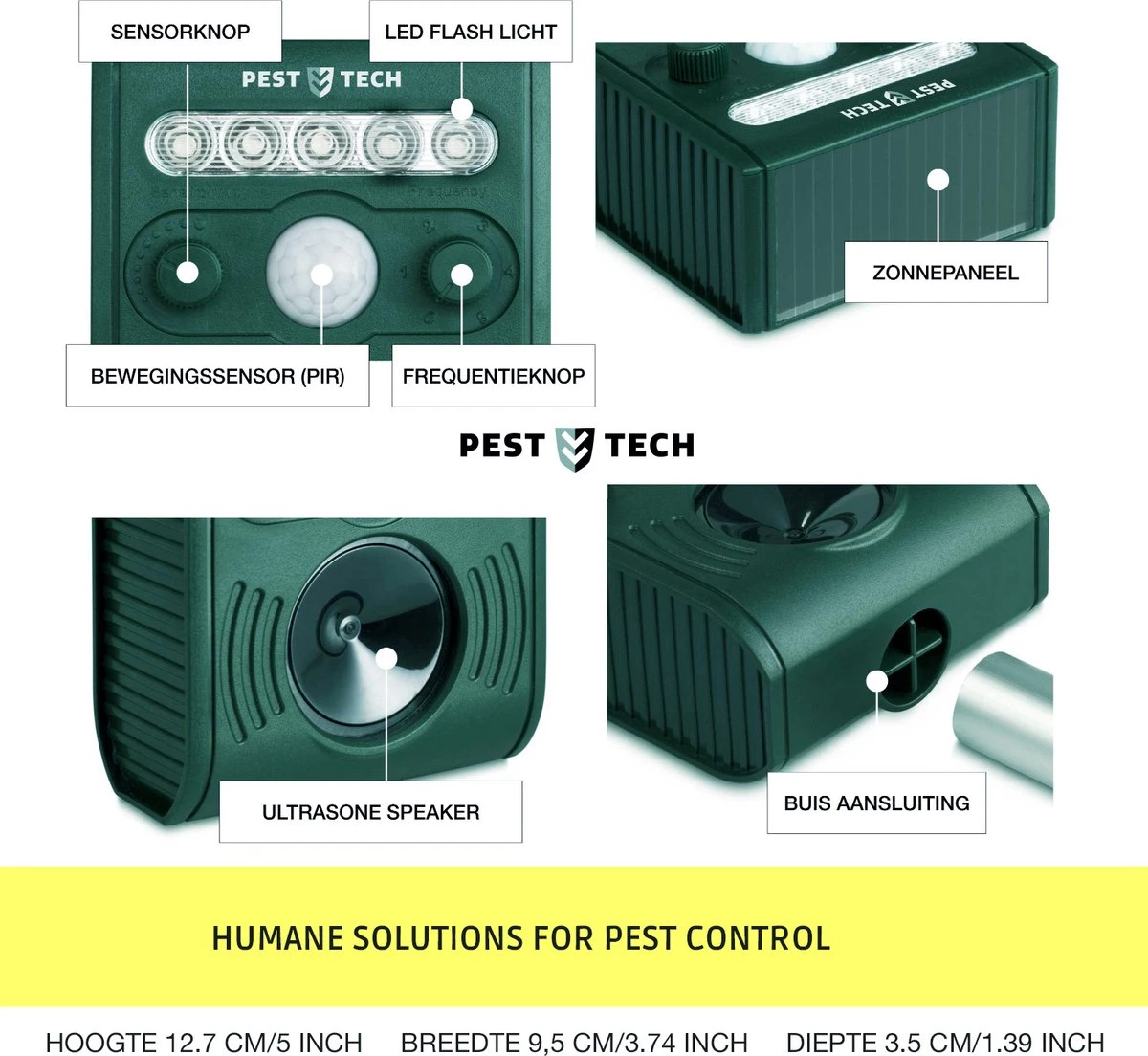 Pest-Tech PT-221 | Ultrasone Kattenverjager Op Zonneenergie | Kattenschrik | Marterverjager | Dierenverjager | Kattenafweermiddel | Ongedierte Verjager - Met USB Oplaadkabel 3 Pest-Tech PT-221 | Ultrasone Kattenverjager Op Zonneenergie | Kattenschrik | Marterverjager | Dierenverjager | Kattenafweermiddel | Ongedierte Verjager - Met USB Oplaadkabel - Afbeelding 3