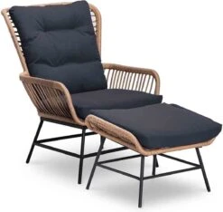 BUITEN Living Dex Wicker Loungestoel Tuin Incl. Wicker Voetenbank | Wicker + Aluminium | Bamboe Antraciet -Tuinwinkel 1200x1139