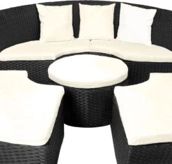 Casaria Polyrattan Zonne-Eiland Ø185cm – Incl. Kussens - Zwart Crème -Tuinwinkel 1200x1144