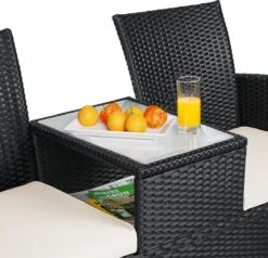 Casaria Polyrattan Tuinbank - Incl. Kussen - 143x55x88 Cm Zwart -Tuinwinkel 1200x1155