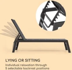 Blumfeldt Renazzo Lounge Ligstoel - Ligbed Voor De Tuin - Aluminium Tuinstoel - 6 Standen - Waterafstotend - Bekleding Van 70 % Pvc En 30 % Polyetheen - Zwart -Tuinwinkel 1200x1157