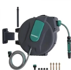 VONROC Automatische Slanghaspel – Incl. 25m Tuinslang, Aansluitslang, Spuitstuk, Koppelingen & Kraanaansluiting -Tuinwinkel 1200x1170 2
