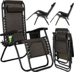 Springos Tuinstoel | Ligstoel | Opvouwbaar | Verstelbaar | Ergonomische Hoofdsteun | Bruin / Zwart -Tuinwinkel 1200x1171