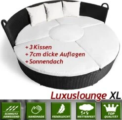 Casaria Polyrattan Zonne-Eiland Ø185cm – Incl. Kussens - Zwart Crème -Tuinwinkel 1200x1184