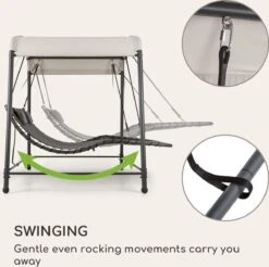 Blumfeldt Palermo Schommelbank - Hollywoodschommel 130 X 207 Cm - Ligbed Met Dak - Schommelstoel Voor 2 Personen - Tuinbank Inclusief Nekkussens - Stalen Frame En Polyester Dak - Grijs -Tuinwinkel 1200x1197 2