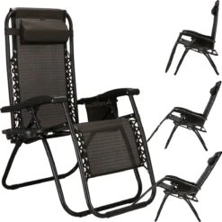 Springos Tuinstoel | Ligstoel | Opvouwbaar | Verstelbaar | Ergonomische Hoofdsteun | Bruin / Zwart -Tuinwinkel 1200x1198