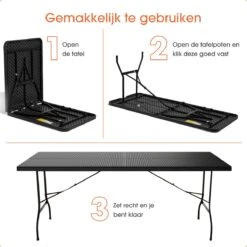 Lenx Klaptafel - Inklapbare Tafel - Opvouwbare Tuintafel - Vouwtafel - Inclusief Handvat En 2 Tafelkleden - 180x75x74cm - 6 Tot 8 Personen -Tuinwinkel 1200x1200 102