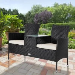 Casaria Polyrattan Tuinbank - Incl. Kussen - 143x55x88 Cm Zwart -Tuinwinkel 1200x1200 105