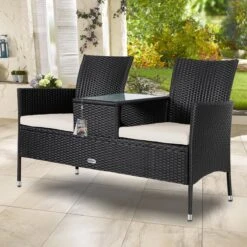 Casaria Polyrattan Tuinbank - Incl. Kussen - 143x55x88 Cm Zwart -Tuinwinkel 1200x1200 106