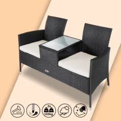 Casaria Polyrattan Tuinbank - Incl. Kussen - 143x55x88 Cm Zwart -Tuinwinkel 1200x1200 107