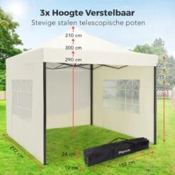LifeGoods Partytent - 3x3 M - Zijwanden - Easy Up - Opvouwbaar - Waterdicht - Draagtas Met Wieltjes - Beige -Tuinwinkel 1200x1200 122