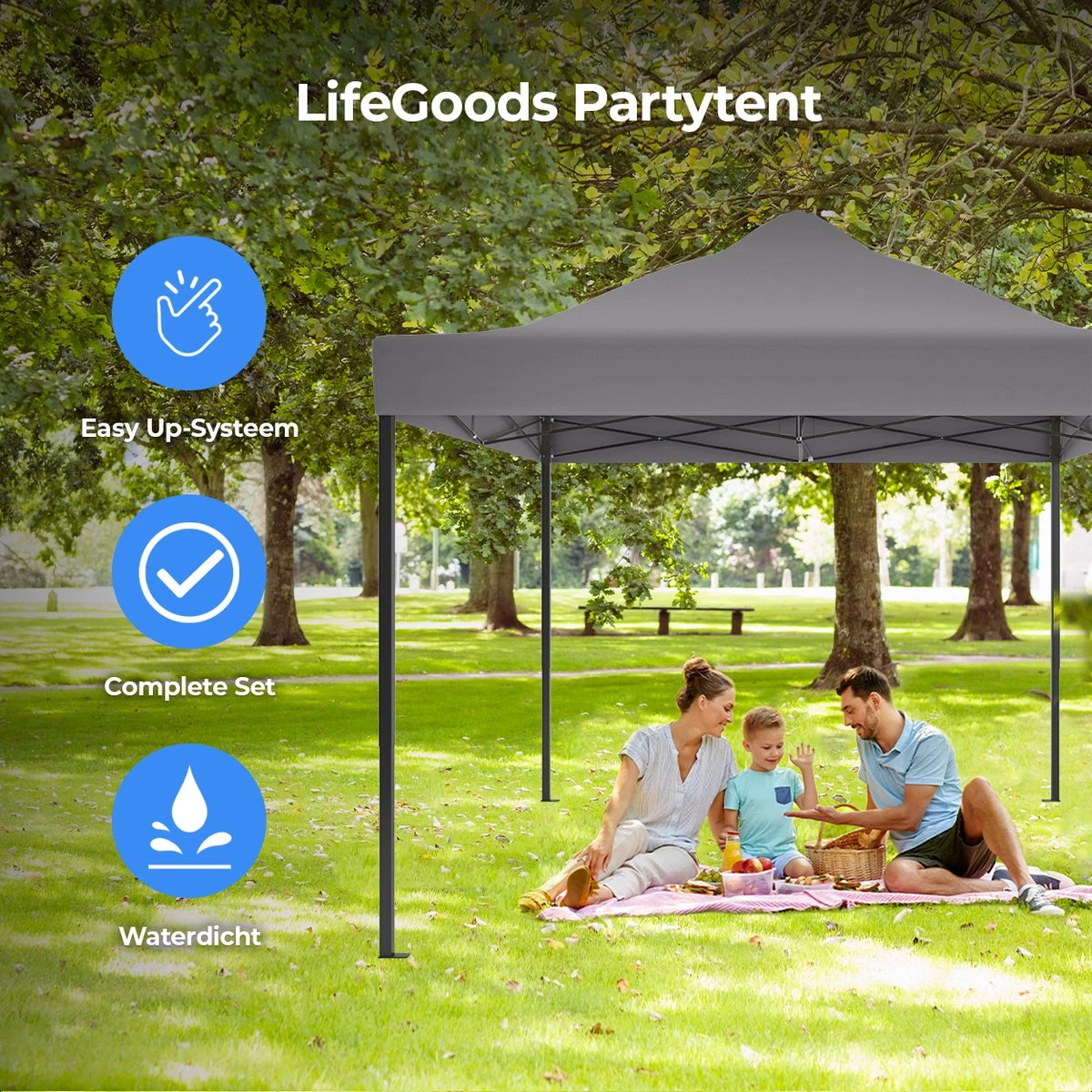 LifeGoods Partytent - 3x4.5 M - Zijwanden - Easy Up - Opvouwbaar - Waterdicht - Draagtas Met Wieltjes - Donkergrijs 5 LifeGoods Partytent - 3x4.5 M - Zijwanden - Easy Up - Opvouwbaar - Waterdicht - Draagtas Met Wieltjes - Donkergrijs - Afbeelding 5