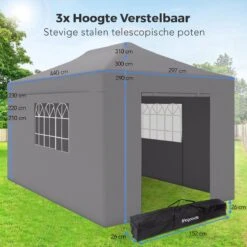 LifeGoods Partytent - 3x4.5 M - Zijwanden - Easy Up - Opvouwbaar - Waterdicht - Draagtas Met Wieltjes - Donkergrijs 19 LifeGoods Partytent - 3x4.5 M - Zijwanden - Easy Up - Opvouwbaar - Waterdicht - Draagtas Met Wieltjes - Donkergrijs -Tuinwinkel 1200x1200 160