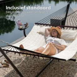 Vita5 Hangmat Met Standaard En Spreidstok – 2 Persoons – Incl. Bekerhouder - Afneembaar Kussen – Uv-bestendig – Beige -Tuinwinkel 1200x1200 176