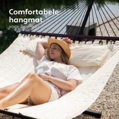 Vita5 Hangmat Met Standaard En Spreidstok – 2 Persoons – Incl. Bekerhouder - Afneembaar Kussen – Uv-bestendig – Beige -Tuinwinkel 1200x1200 177