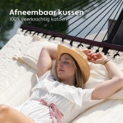 Vita5 Hangmat Met Standaard En Spreidstok – 2 Persoons – Incl. Bekerhouder - Afneembaar Kussen – Uv-bestendig – Beige -Tuinwinkel 1200x1200 178