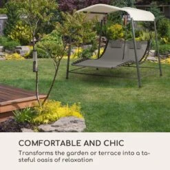 Blumfeldt Palermo Schommelbank - Hollywoodschommel 130 X 207 Cm - Ligbed Met Dak - Schommelstoel Voor 2 Personen - Tuinbank Inclusief Nekkussens - Stalen Frame En Polyester Dak - Grijs -Tuinwinkel 1200x1200 195