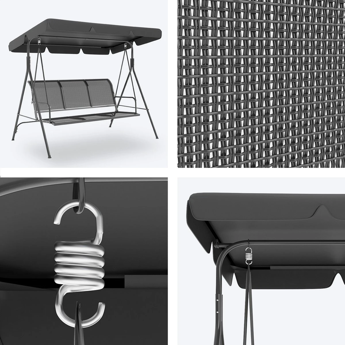 LifeGoods Schommelbank - 3-zits - Tot 250KG - Kantelbaar Dak - UV-bestendig Zonnescherm - 172x104x162cm - Grijs 8 LifeGoods Schommelbank - 3-zits - Tot 250KG - Kantelbaar Dak - UV-bestendig Zonnescherm - 172x104x162cm - Grijs - Afbeelding 8