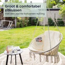Vita5 Macramé Hangstoel - Voor Binnen En Buiten - Zonder Standaard - Incl. Kussen, Boekenvak En Beschermhoes - Tot 150kg - Beige 18 Vita5 Macramé Hangstoel - Voor Binnen En Buiten - Zonder Standaard - Incl. Kussen, Boekenvak En Beschermhoes - Tot 150kg - Beige -Tuinwinkel 1200x1200 223