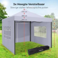 LifeGoods Partytent - 3x3 M - Zijwanden - Easy Up - Opvouwbaar - Waterdicht - Draagtas Met Wieltjes - Donkergrijs -Tuinwinkel 1200x1200 23