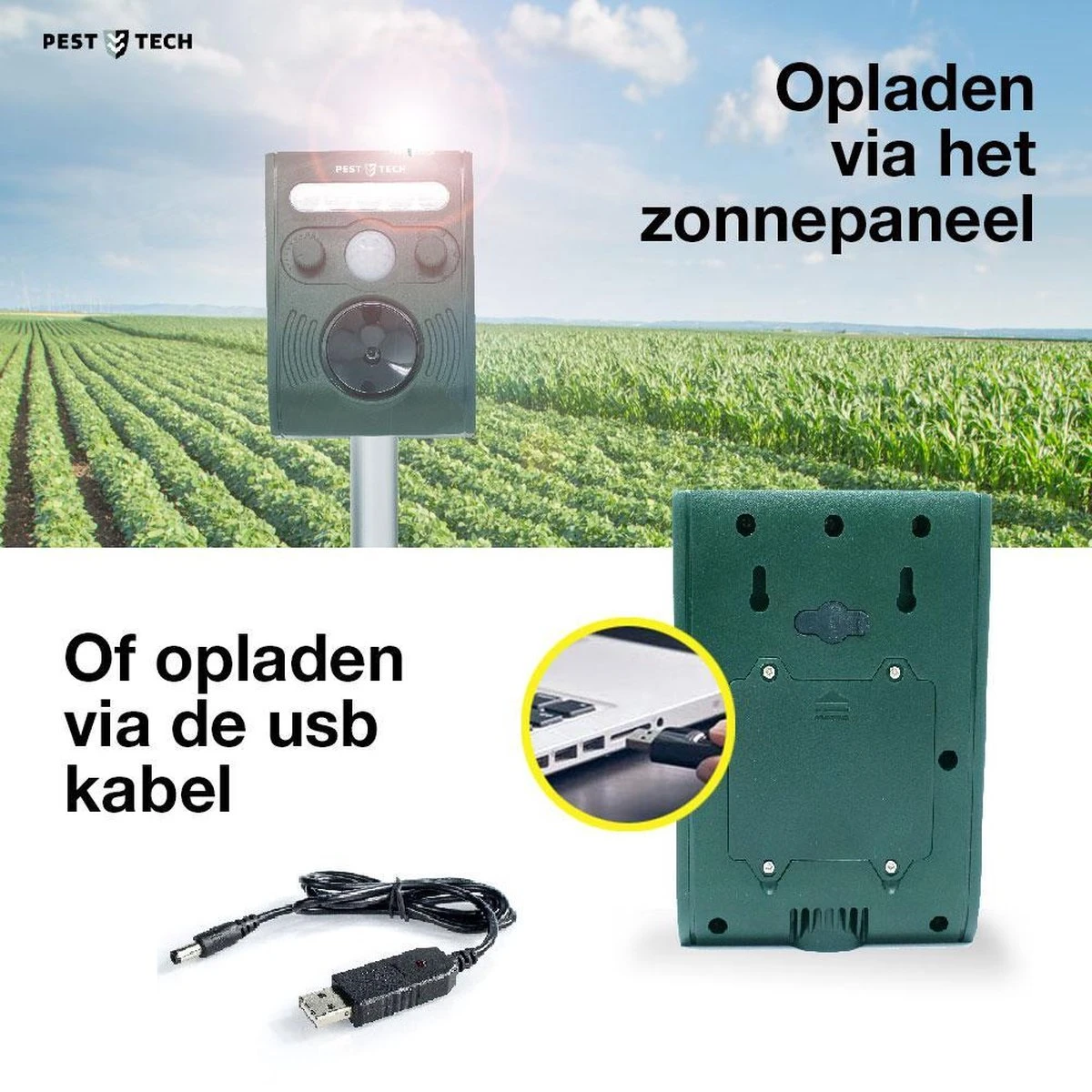 Pest-Tech PT-221 | Ultrasone Kattenverjager Op Zonneenergie | Kattenschrik | Marterverjager | Dierenverjager | Kattenafweermiddel | Ongedierte Verjager - Met USB Oplaadkabel 13 Pest-Tech PT-221 | Ultrasone Kattenverjager Op Zonneenergie | Kattenschrik | Marterverjager | Dierenverjager | Kattenafweermiddel | Ongedierte Verjager - Met USB Oplaadkabel - Afbeelding 13