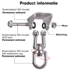 Luxe Ophangsysteem - 180° Schommelen, 360° Roteerbaar - Plafondhaak - Ophanghaak - Hangstoel Buiten - Hangstoel Binnen – Schommelstoel - Schommel - Bokszakken - RVS - Nederlandse Handleiding - -Tuinwinkel 1200x1200 35