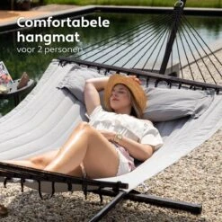 Vita5 Hangmat Met Standaard En Spreidstok – 2 Persoons – Incl. Bekerhouder - Afneembaar Kussen – Uv-bestendig – Lichtgrijs -Tuinwinkel 1200x1200 45