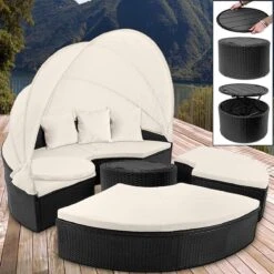 Casaria Polyrattan Zonne-Eiland Ø185cm – Incl. Kussens - Zwart Crème -Tuinwinkel 1200x1200 5