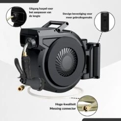 Buxibo - Wandslangenbox 20 Meter + 2 Meter - Tuinslang Met Haspel - 9 Sproei Standen - Slangenhouder 180° Draaibaar - Tuinslanghaspel Zwart+ Gratis Sproeier - Zwart -Tuinwinkel 1200x1200 529