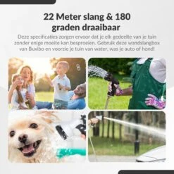 Buxibo - Wandslangenbox 20 Meter + 2 Meter - Tuinslang Met Haspel - 9 Sproei Standen - Slangenhouder 180° Draaibaar - Tuinslanghaspel Zwart+ Gratis Sproeier - Zwart -Tuinwinkel 1200x1200 531