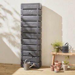 Regenton Muurtank, Grandval 300L, Antraciet Kunststof, Imitatiehout, Met Gootaansluitset Inbegrepen -Tuinwinkel 1200x1200 578