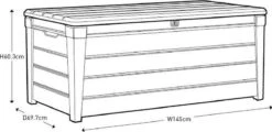 Keter Brushwood Opbergbox - Kussenbox - 455L - 145x69,7x60,3cm - Taupe -Tuinwinkel 1200x581 1