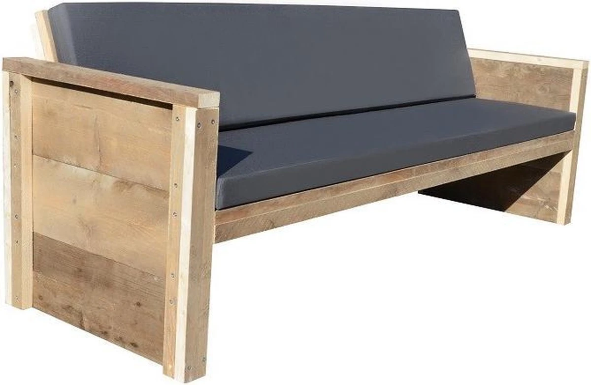 Wood4you - Tuinbank - Ameland - 'Doe Het Zelf' Bouwpakket Steigerhout 152Lx72Hx57D Cm - Incl Kussen 2 Wood4you - Tuinbank - Ameland - 'Doe Het Zelf' Bouwpakket Steigerhout 152Lx72Hx57D Cm - Incl Kussen - Afbeelding 2