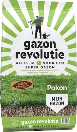 Pokon Gazon Revolutie - 12,5kg - Gazonmest / Graszaad / Bodemverbeteraar - Geschikt Voor 250m² - Binnen 15 Dagen Resultaat -Tuinwinkel 702x1200